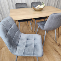 Kosy Koala 4 Seater Velvet Dining Set Wood Effect and Grey - Portland - Wilko - thumbnail 4