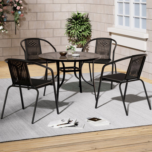 Living and Home Wicker 4 Seater Black Round Patio Set - Wilko - image 1