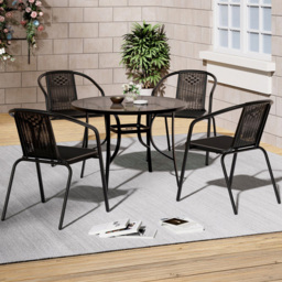 Living and Home Wicker 4 Seater Black Round Patio Set - Wilko - thumbnail 1
