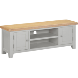 Seconique Windsor 2 Door 2 Shelf Pebble Grey and Oak Straight TV Unit - Size: 50.5 x 140 x 37cm - Pebble Grey/Oak - Wilko - thumbnail 3