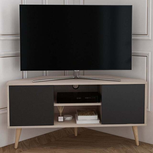 Decorotika Lesson 2 Door 2 Shelf Beige and Black Corner TV Stand - Size: 16.6 x 120 x 59.8cm - Multi - Wilko - image 1