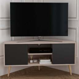 Decorotika Lesson 2 Door 2 Shelf Beige and Black Corner TV Stand - Size: 16.6 x 120 x 59.8cm - Multi - Wilko