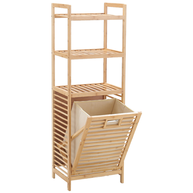 Living and Home Bamboo Laundry Basket with Liner Bag - Size: 30 x 40 x 119cm - Wood - Wilko - image 1