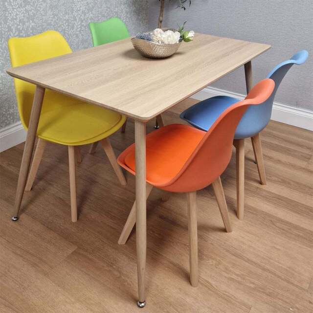 Kosy Koala 4 Seater Faux Leather Plastic Wooden Dining Set Multicolour - Beige - Wilko - image 1