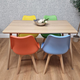 Kosy Koala 4 Seater Faux Leather Plastic Wooden Dining Set Multicolour - Beige - Wilko - thumbnail 4
