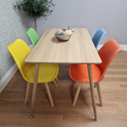 Kosy Koala 4 Seater Faux Leather Plastic Wooden Dining Set Multicolour - Beige - Wilko - thumbnail 7