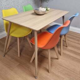 Kosy Koala 4 Seater Faux Leather Plastic Wooden Dining Set Multicolour - Beige - Wilko