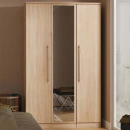 Crowndale Sherwood 3 Door Bardolino Oak Triple Mirror Wardrobe - Brown - Wilko - thumbnail 1