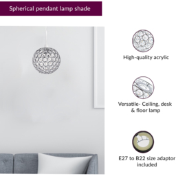 Innoteck Compact Chrome Acrylic Spherical Pendant Light Shade - Size: 17 x 17 x 17cm - Clear - Wilko - thumbnail 5