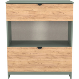 Crowndale Bora 2 Drawer Single Shelf Gold Oak and Reed Green Storage Unit - Wilko - thumbnail 3