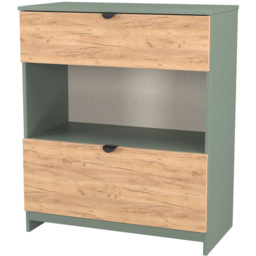 Crowndale Bora 2 Drawer Single Shelf Gold Oak and Reed Green Storage Unit - Wilko - thumbnail 5