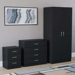 VIDA DESIGNS Riano Black 3 Piece Bedroom Furniture Set - Wilko