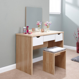 GFW Elizabeth 3 Drawer Oak Wood Dressing Table Set with Mirror - Size: 49 x 100 x 129cm - Brown - Wilko - thumbnail 4