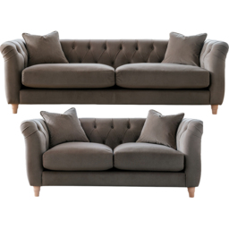 Elsie Chesterfield 5 Seater Mushroom Plush Velvet Sofa Suite - Brown - Wilko - thumbnail 3