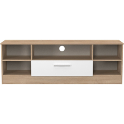 Crowndale Contrast Single Drawer 5 Shelf White Matt and Bardolino Oak TV Unit Ready Assembled - Size: 50 x 144 x 39cm - White Matt & Bardolino Oak - W - thumbnail 3