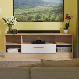 Crowndale Contrast Single Drawer 5 Shelf White Matt and Bardolino Oak TV Unit Ready Assembled - Size: 50 x 144 x 39cm - White Matt & Bardolino Oak - W