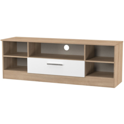 Crowndale Contrast Single Drawer 5 Shelf White Matt and Bardolino Oak TV Unit Ready Assembled - Size: 50 x 144 x 39cm - White Matt & Bardolino Oak - W - thumbnail 5