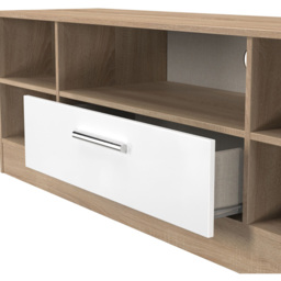 Crowndale Contrast Single Drawer 5 Shelf White Matt and Bardolino Oak TV Unit Ready Assembled - Size: 50 x 144 x 39cm - White Matt & Bardolino Oak - W - thumbnail 7
