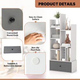 Costway Single Drawer 7 Shelf White Wooden Bookshelf - Wilko - thumbnail 6
