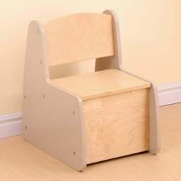 FurnitureHMD Natural and Grey Kids Wooden Storage Chair - Size: 48.5 x 33 x 45cm - Grey+Natural - Wilko