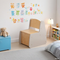 FurnitureHMD Natural and Grey Kids Wooden Storage Chair - Size: 48.5 x 33 x 45cm - Grey+Natural - Wilko - thumbnail 7
