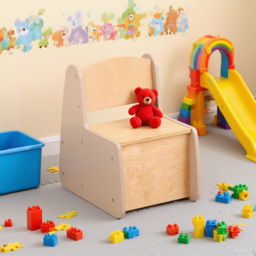 FurnitureHMD Natural and Grey Kids Wooden Storage Chair - Size: 48.5 x 33 x 45cm - Grey+Natural - Wilko - thumbnail 6