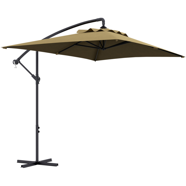 Outsunny Brown Crank Handle Cantilever Banana Parasol with Cross Base 3 x 2m - Size: 3m - Wilko - image 1
