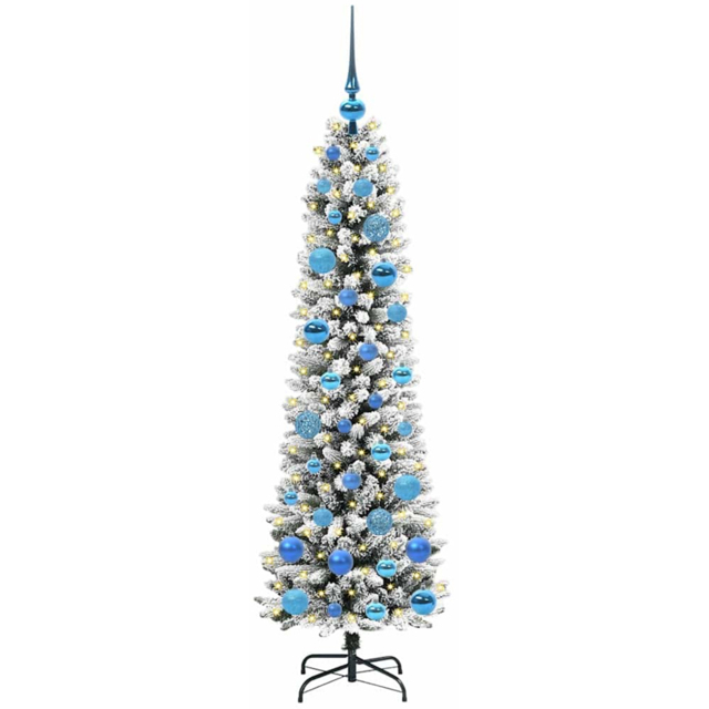 vidaXL Pre-Lit Warm White LED and Blue Baubles White Artificial Christmas Tree with Stand 4.9ft - Wilko - image 1