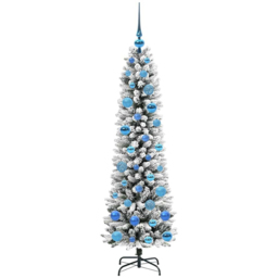 vidaXL Pre-Lit Warm White LED and Blue Baubles White Artificial Christmas Tree with Stand 4.9ft - Wilko - thumbnail 5