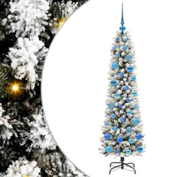 vidaXL Pre-Lit Warm White LED and Blue Baubles White Artificial Christmas Tree with Stand 4.9ft - Wilko - thumbnail 3