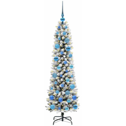 vidaXL Pre-Lit Warm White LED and Blue Baubles White Artificial Christmas Tree with Stand 4.9ft - Wilko