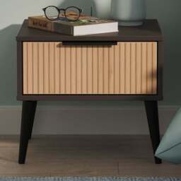 Crowndale Hong Kong Single Drawer Slatt Effect and Graphite Side Table Ready Assembled - Size: 43 x 45 x 40cm - Slatt Effect & Graphite - Wilko