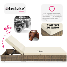 tectake Set of 2 Nature Aluminium Sun Lounger with Adjustable Backrest - Size: 2 Seater - Brown - Wilko - thumbnail 6