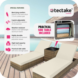 tectake Set of 2 Nature Aluminium Sun Lounger with Adjustable Backrest - Size: 2 Seater - Brown - Wilko - thumbnail 4