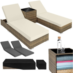 tectake Set of 2 Nature Aluminium Sun Lounger with Adjustable Backrest - Size: 2 Seater - Brown - Wilko - thumbnail 3