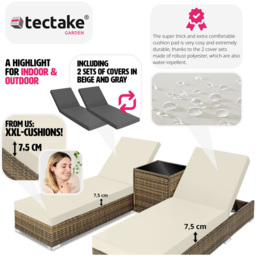 tectake Set of 2 Nature Aluminium Sun Lounger with Adjustable Backrest - Size: 2 Seater - Brown - Wilko - thumbnail 7