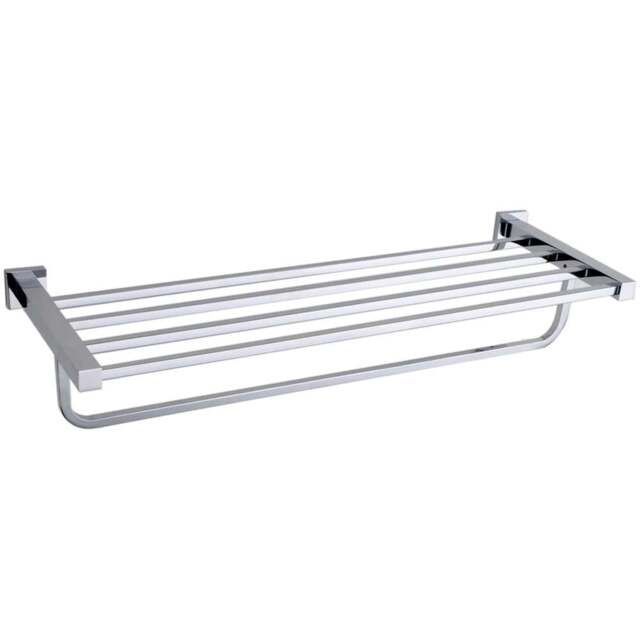 Nes Home Chrome Square Single Shelf Bathroom Rack with Towel Rail 585mm - Size: 11 x 58.5 x 21cm - Silver - Wilko - image 1