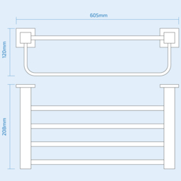 Nes Home Chrome Square Single Shelf Bathroom Rack with Towel Rail 585mm - Size: 11 x 58.5 x 21cm - Silver - Wilko - thumbnail 4