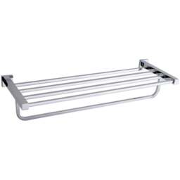 Nes Home Chrome Square Single Shelf Bathroom Rack with Towel Rail 585mm - Size: 11 x 58.5 x 21cm - Silver - Wilko