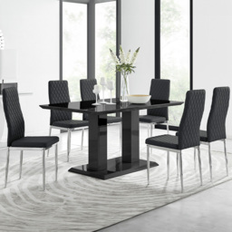 Furniturebox Molini Valera 6 Seater Dining Set Black Gloss and Chrome - Wilko - thumbnail 1