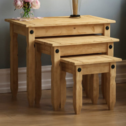 VIDA DESIGNS Corona Pine Nest of Tables Set of 3 - Size: 38 x 60 x 50cm - Brown - Wilko