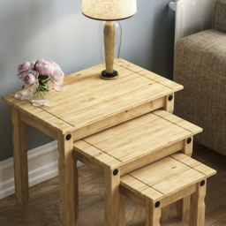Vida Designs Corona Pine Nest of Tables Set of 3 - Size: 38 x 60 x 50cm - Brown - Wilko - thumbnail 4