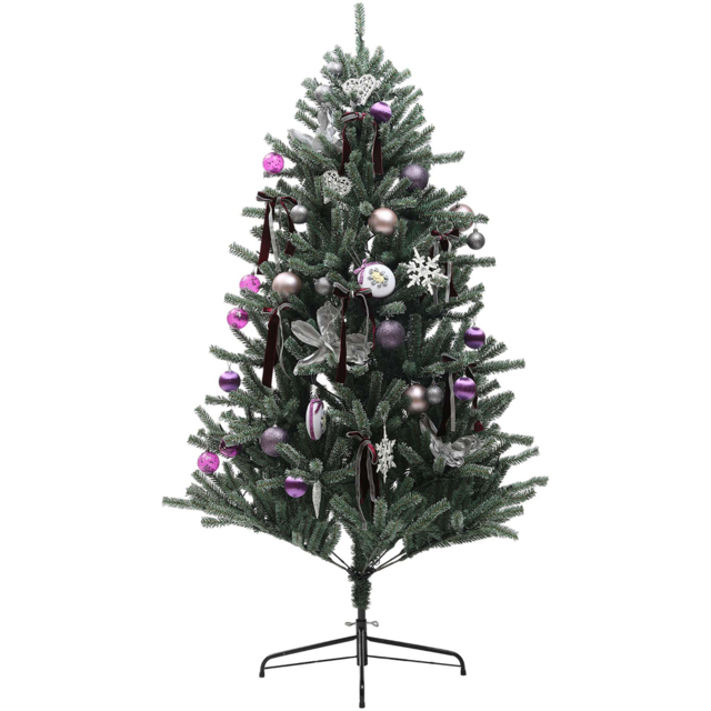 Everglow Pre-Lit Artificial Christmas Tree with Purple Ornaments 6ft - Green - Wilko - image 1
