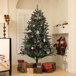 Everglow Pre-Lit Artificial Christmas Tree with Purple Ornaments 6ft - Green - Wilko - thumbnail 3