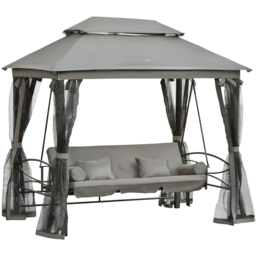 Outsunny 3 Seater Grey Swing Chair Hammock Gazebo with Mesh Sidewalls - Wilko - thumbnail 3