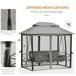 Outsunny 3 Seater Grey Swing Chair Hammock Gazebo with Mesh Sidewalls - Wilko - thumbnail 7