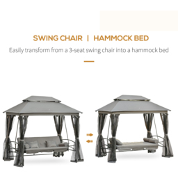 Outsunny 3 Seater Grey Swing Chair Hammock Gazebo with Mesh Sidewalls - Wilko - thumbnail 5