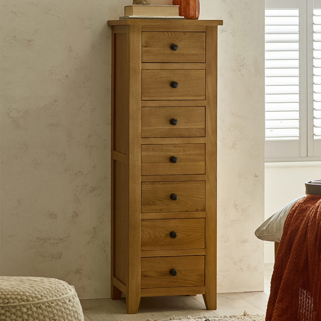 Julian Bowen Marlborough 7 Drawer White Oak Narrow Chest of Drawers - Wood - Wilko - image 1