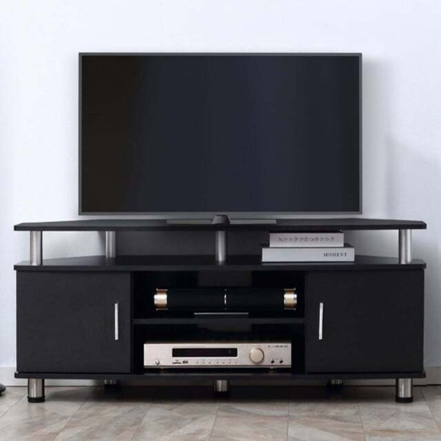 Portland 2 Door 2 Shelf Black Aluminium TV Cabinet - Size: 120 x 39 x 52cm - Wilko - image 1