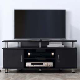 Portland 2 Door 2 Shelf Black Aluminium TV Cabinet - Size: 120 x 39 x 52cm - Wilko